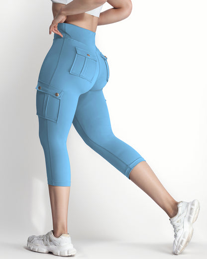 Butt Lifting Biker Capris Leggings High Waist Flap Pocket Workout Capris Gym Pants