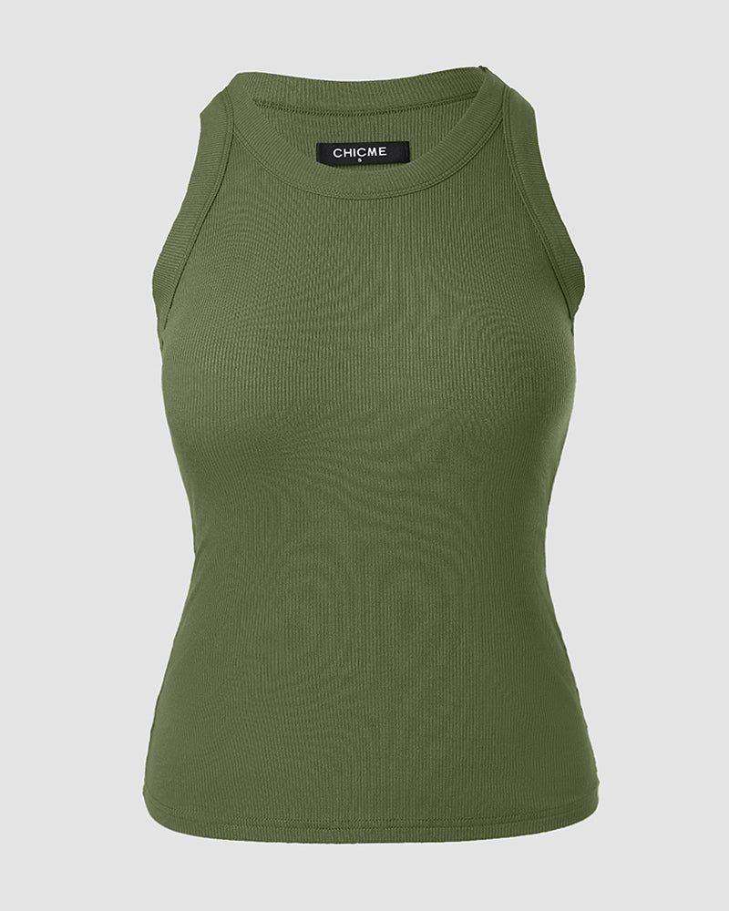 ChicMe Built-in Bra Ribbed Round Neck Tank Top