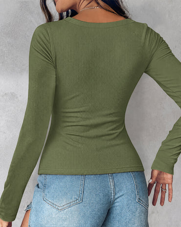 ChicMe Built-in Bra U-Neck Long Sleeve Ribbed Top