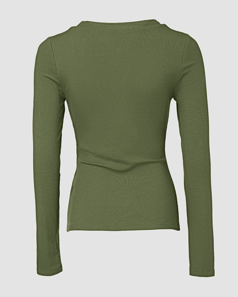 ChicMe Built-in Bra U-Neck Long Sleeve Ribbed Top