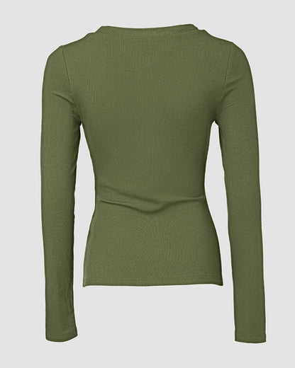 ChicMe Built-in Bra U-Neck Long Sleeve Ribbed Top
