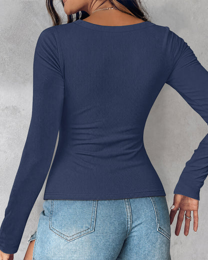 ChicMe Built-in Bra U-Neck Long Sleeve Ribbed Top