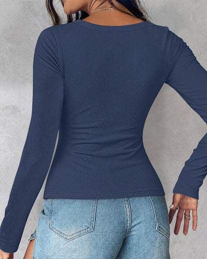 ChicMe Built-in Bra U-Neck Long Sleeve Ribbed Top