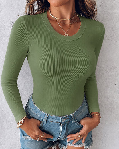 Women's V Neck Long Sleeve Ribbed Knit Top Slim Fit Base Layer Shirt Soft Stretchy Casual Tee with Built-in Bra