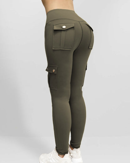 Butt Lifting Leggings with Flap Pockets High Waist Tummy Control Workout Cargo Pants