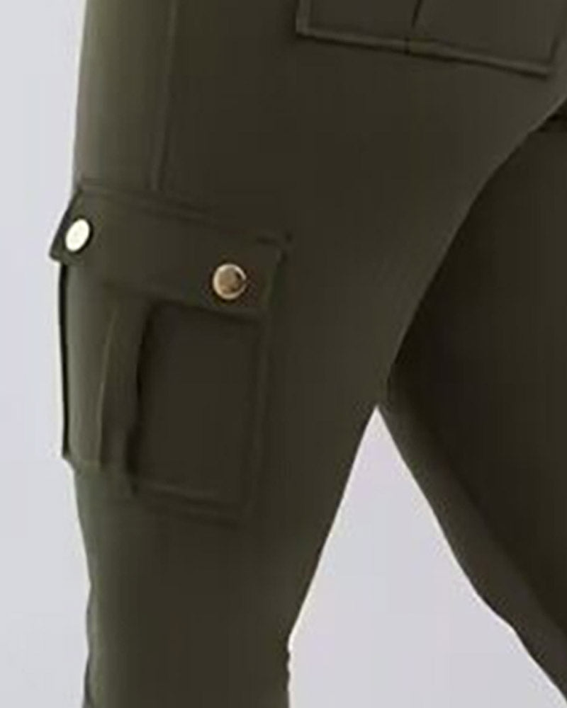 Butt Lifting Leggings with Flap Pockets High Waist Tummy Control Workout Cargo Pants