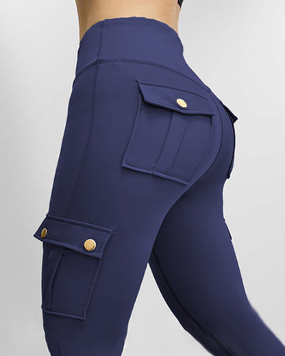 Butt Lifting Leggings with Flap Pockets High Waist Tummy Control Workout Cargo Pants