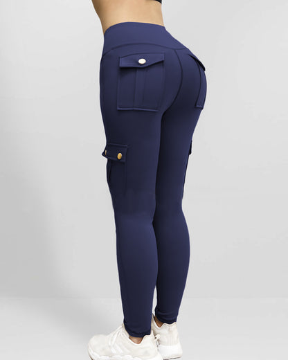 Butt Lifting Leggings with Flap Pockets High Waist Tummy Control Workout Cargo Pants
