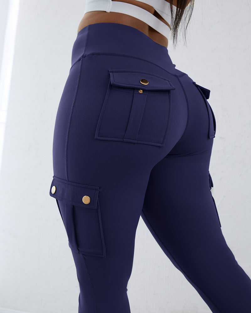 Butt Lifting Leggings with Flap Pockets High Waist Tummy Control Workout Cargo Pants