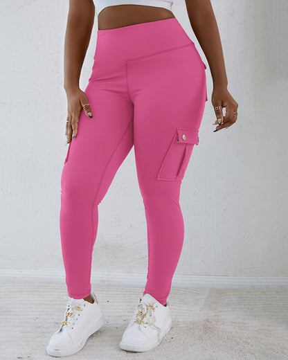 Butt Lifting Leggings with Flap Pockets High Waist Tummy Control Workout Cargo Pants