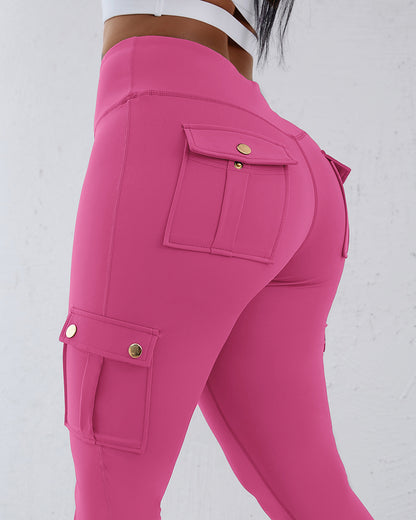 Butt Lifting Leggings with Flap Pockets High Waist Tummy Control Workout Cargo Pants