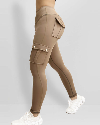 Butt Lifting Leggings with Flap Pockets High Waist Tummy Control Workout Cargo Pants