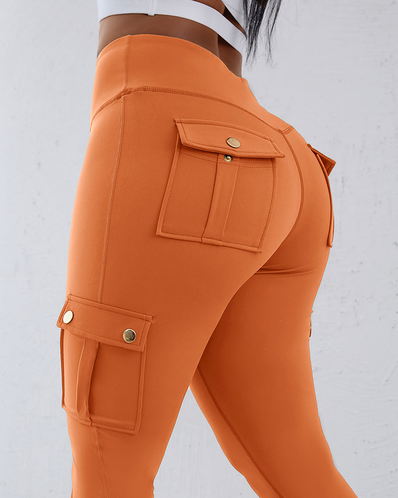 Butt Lifting Leggings with Flap Pockets High Waist Tummy Control Workout Cargo Pants