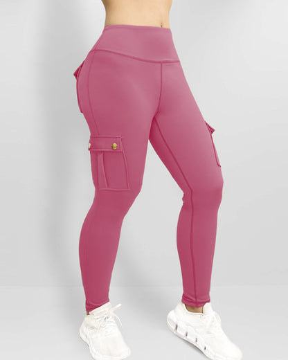 Butt Lifting Leggings with Flap Pockets High Waist Tummy Control Workout Cargo Pants