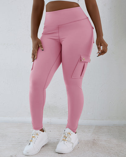 Butt Lifting Leggings with Flap Pockets High Waist Tummy Control Workout Cargo Pants