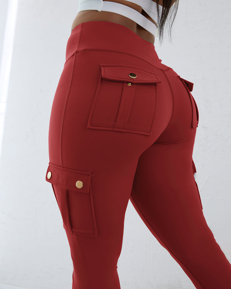 Butt Lifting Leggings with Flap Pockets High Waist Tummy Control Workout Cargo Pants
