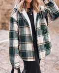 Kariertes Muster, langärmelige Shacket-Knöpfe, Fleece-gefütterte Kapuzenjacken, warmer Mantel