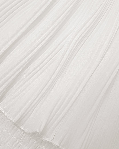 Vestido largo de fiesta con volantes superpuestos, fruncido, corte ajustado y sin tirantes, con textura