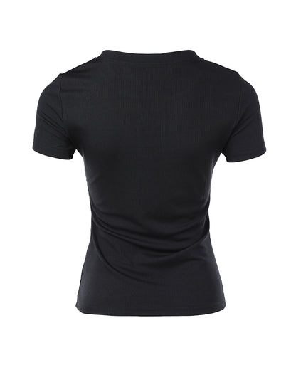 Women's Henley Short Sleeve Top Slim Fit Ribbed Knit Casual T-Shirt