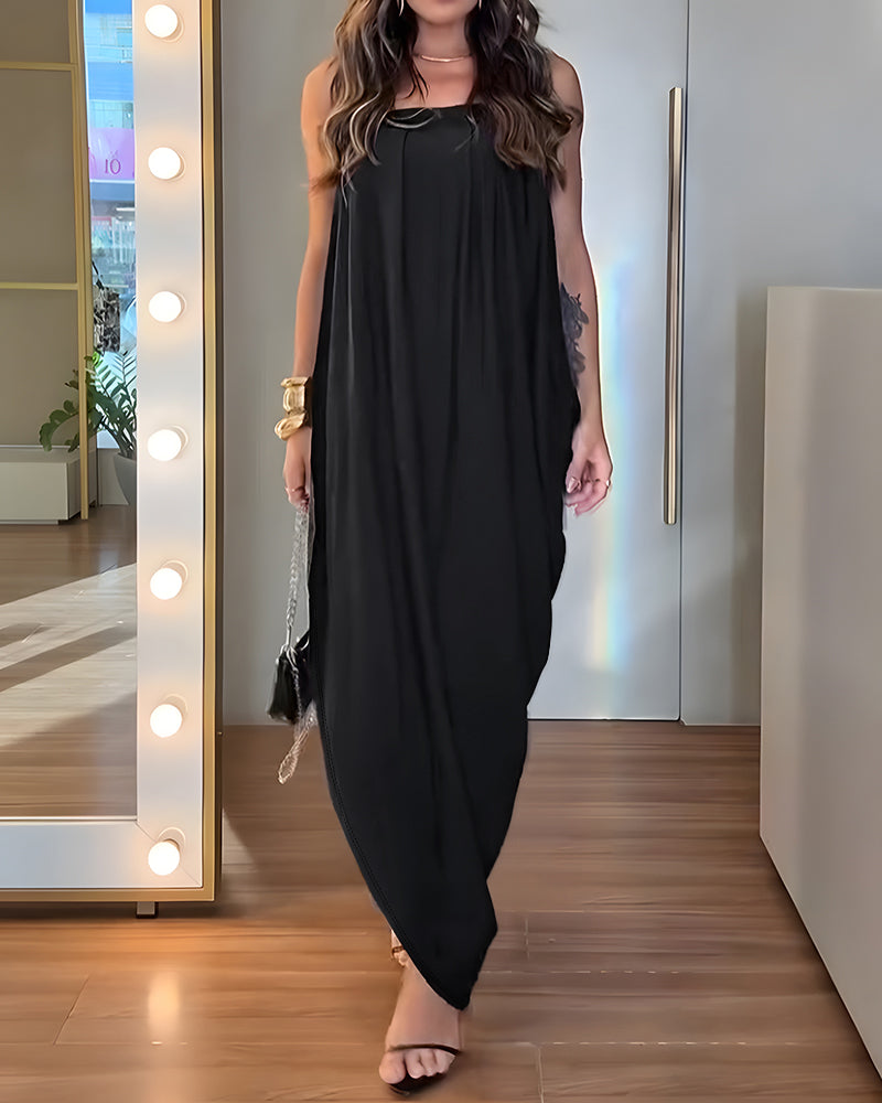 Women's Faux Two-Piece Dress Strapless Tube Dress Ruched Asymmetric Hem Dress with Detachable Clear Straps