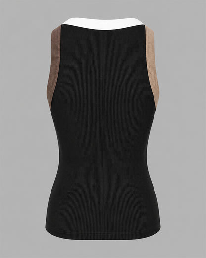Women's Contrast Binding Tank Top Ribbed Knit Sleeveless Scoop Neck Slim Fit Camisole Top with Built-in Bra