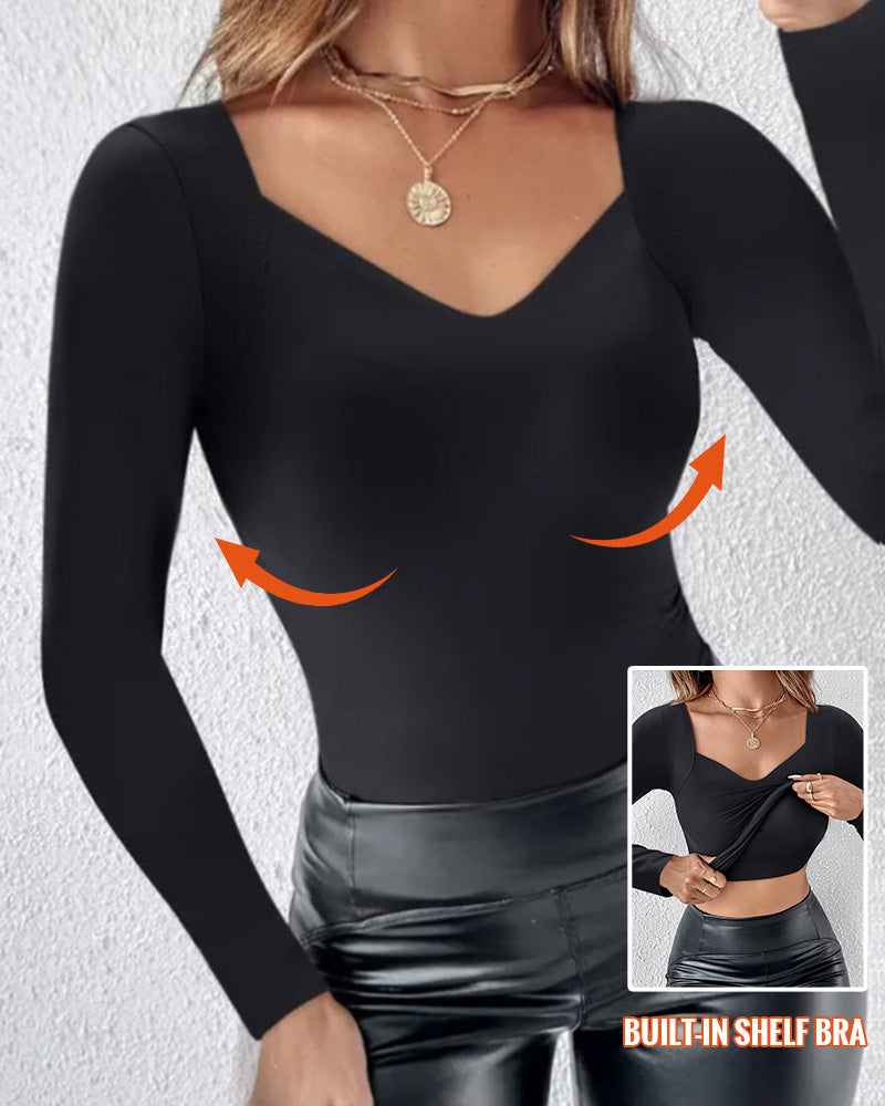 ChicMe ContourX V Neck Shapewear Seamless Tank High Strechy Long Sleeve Slim Fit Tops