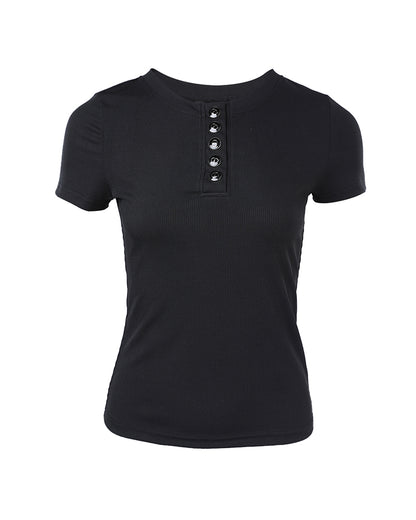 Women's Henley Short Sleeve Top Slim Fit Ribbed Knit Casual T-Shirt
