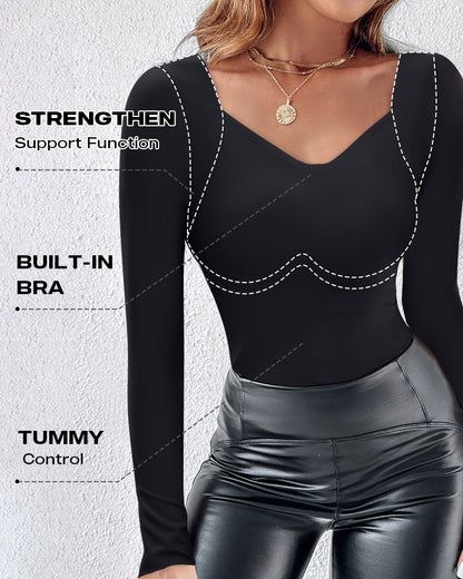 ChicMe ContourX V Neck Shapewear Seamless Tank High Strechy Long Sleeve Slim Fit Tops