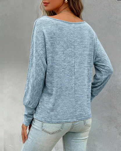 Women's Convertible Shoulder Batwing Sleeve Top Long Sleeve Loose Fit Casual Knit Tee