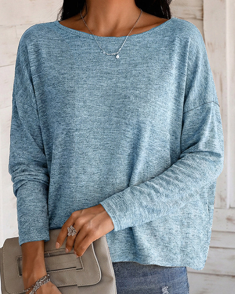 Women's Long Sleeve Knit Top Backless Twist Lace Panel Casual Tee