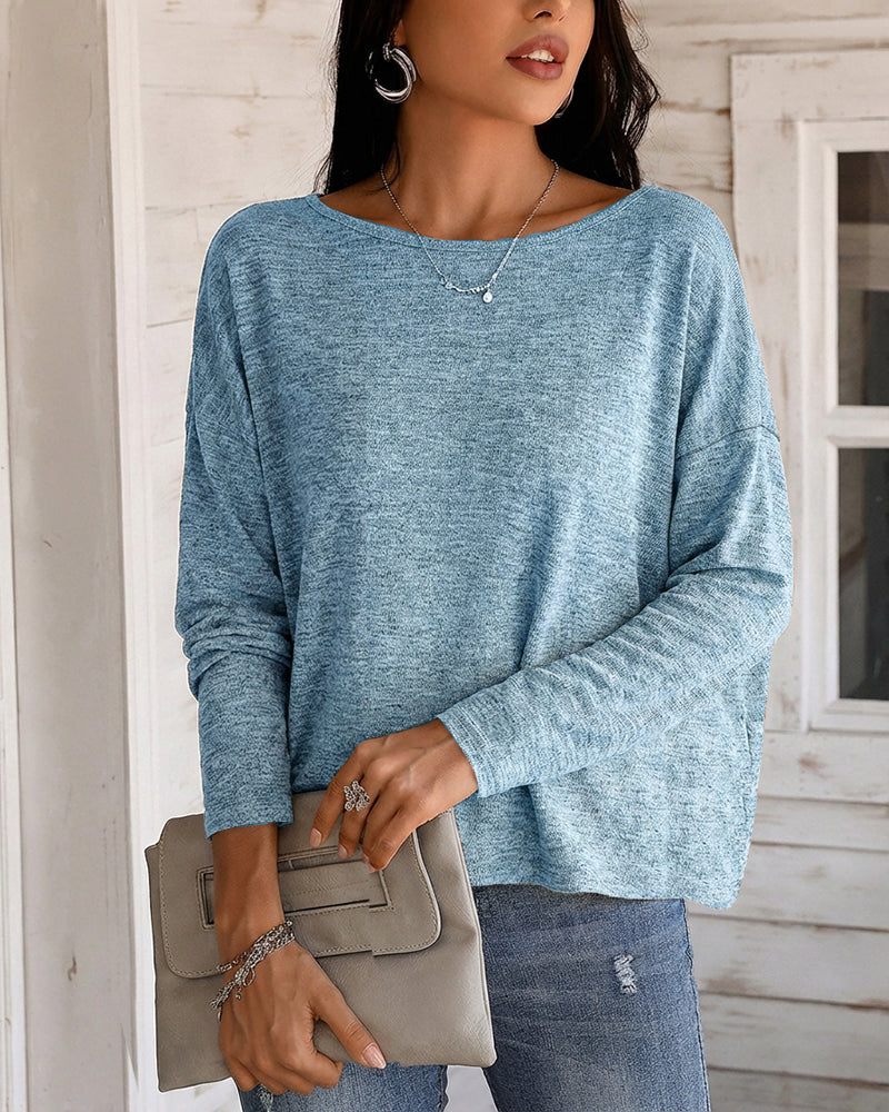 Women's Long Sleeve Knit Top Backless Twist Lace Panel Casual Tee