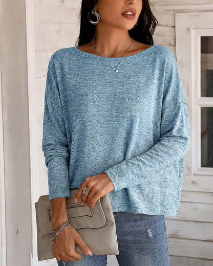 Women's Long Sleeve Knit Top Backless Twist Lace Panel Casual Tee