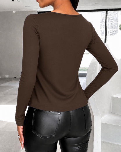 Women's Long Sleeve Top Sparkly Rhinestone Cutout Tee Slim Fit Round Neck T-Shirt