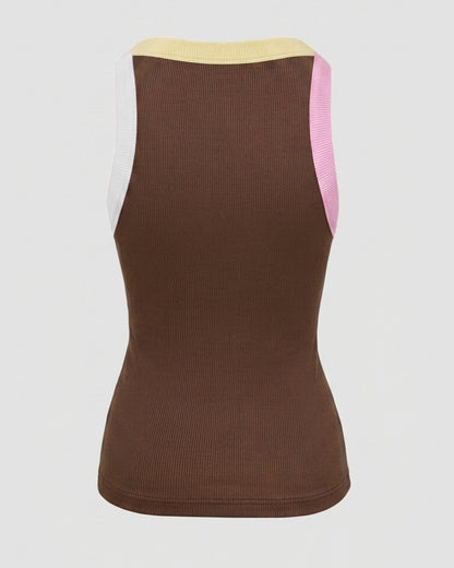 Women's Contrast Binding Tank Top Ribbed Knit Sleeveless Scoop Neck Slim Fit Camisole Top with Built-in Bra