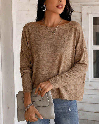 Women's Long Sleeve Knit Top Backless Twist Lace Panel Casual Tee