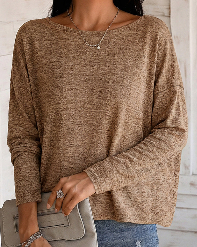 Women's Long Sleeve Knit Top Backless Twist Lace Panel Casual Tee