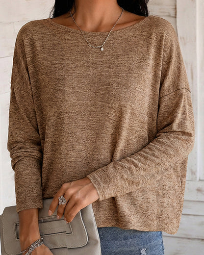 Women's Long Sleeve Knit Top Backless Twist Lace Panel Casual Tee