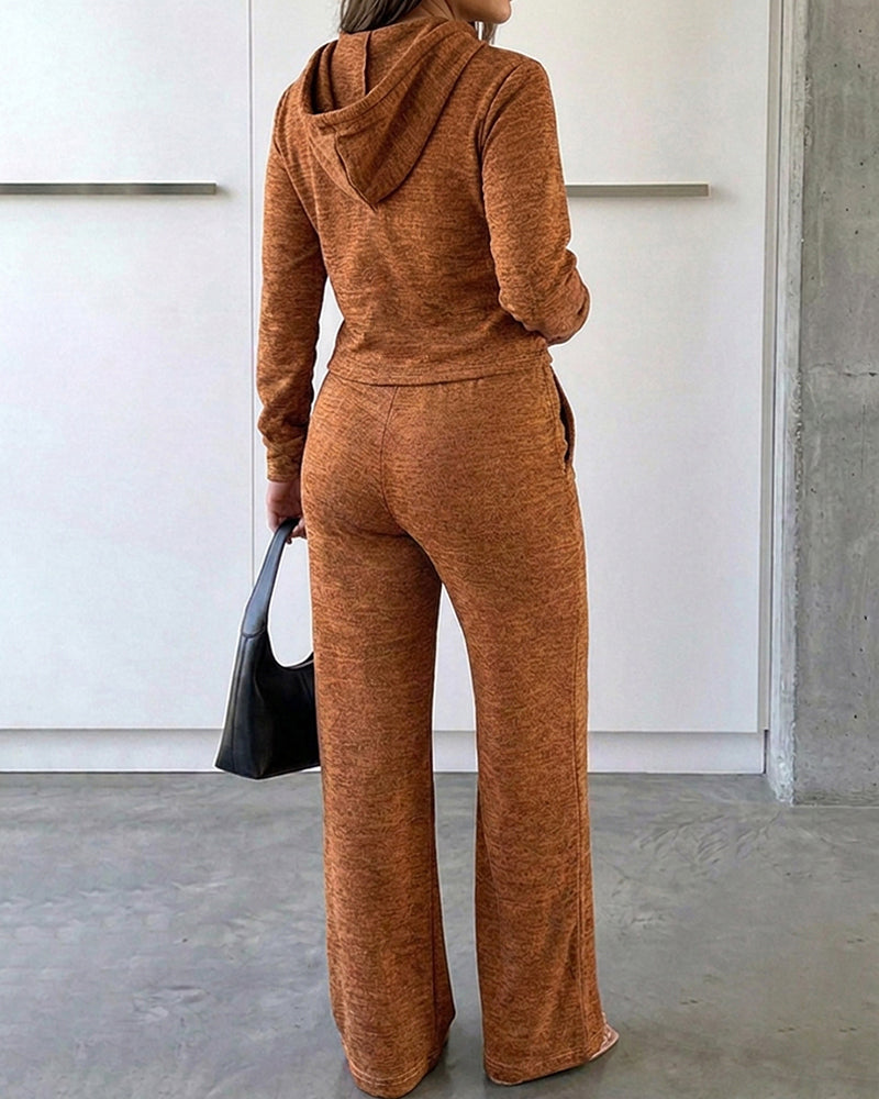 2-teiliges Set mit langärmeligem Hoodie-Mantel mit Reißverschluss und Kordelzug und lässiger Hose mit elastischem Bund und Naht vorne und geradem Bein