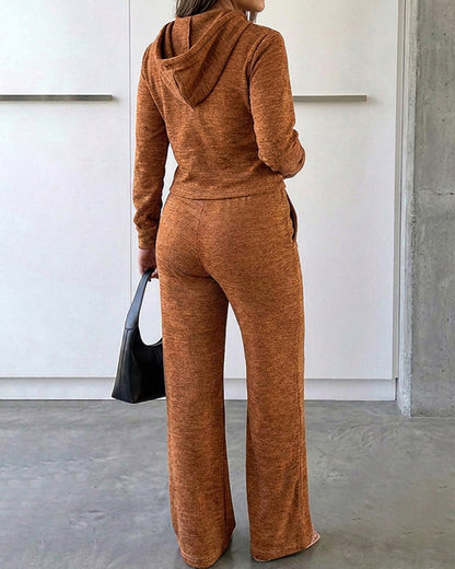 2-teiliges Set mit langärmeligem Hoodie-Mantel mit Reißverschluss und Kordelzug und lässiger Hose mit elastischem Bund und Naht vorne und geradem Bein