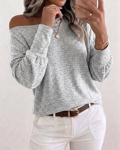 Women's Convertible Shoulder Batwing Sleeve Top Long Sleeve Loose Fit Casual Knit Tee