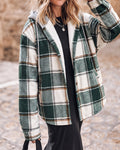 Kariertes Muster, langärmelige Shacket-Knöpfe, Fleece-gefütterte Kapuzenjacken, warmer Mantel