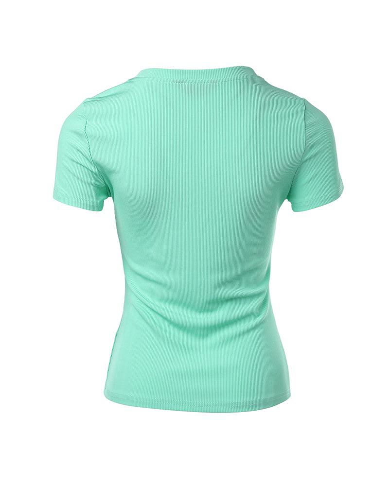 Women's Henley Short Sleeve Top Slim Fit Ribbed Knit Casual T-Shirt