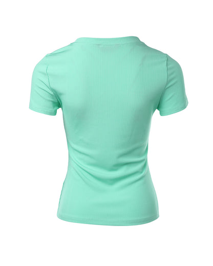 Women's Henley Short Sleeve Top Slim Fit Ribbed Knit Casual T-Shirt