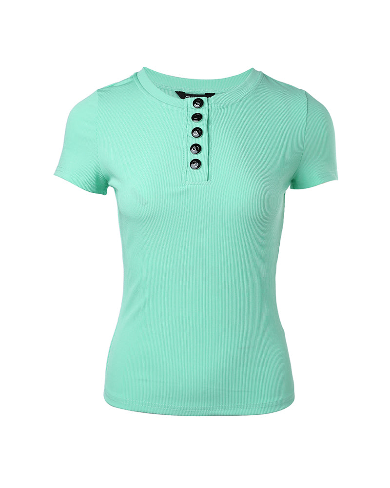 Women's Henley Short Sleeve Top Slim Fit Ribbed Knit Casual T-Shirt