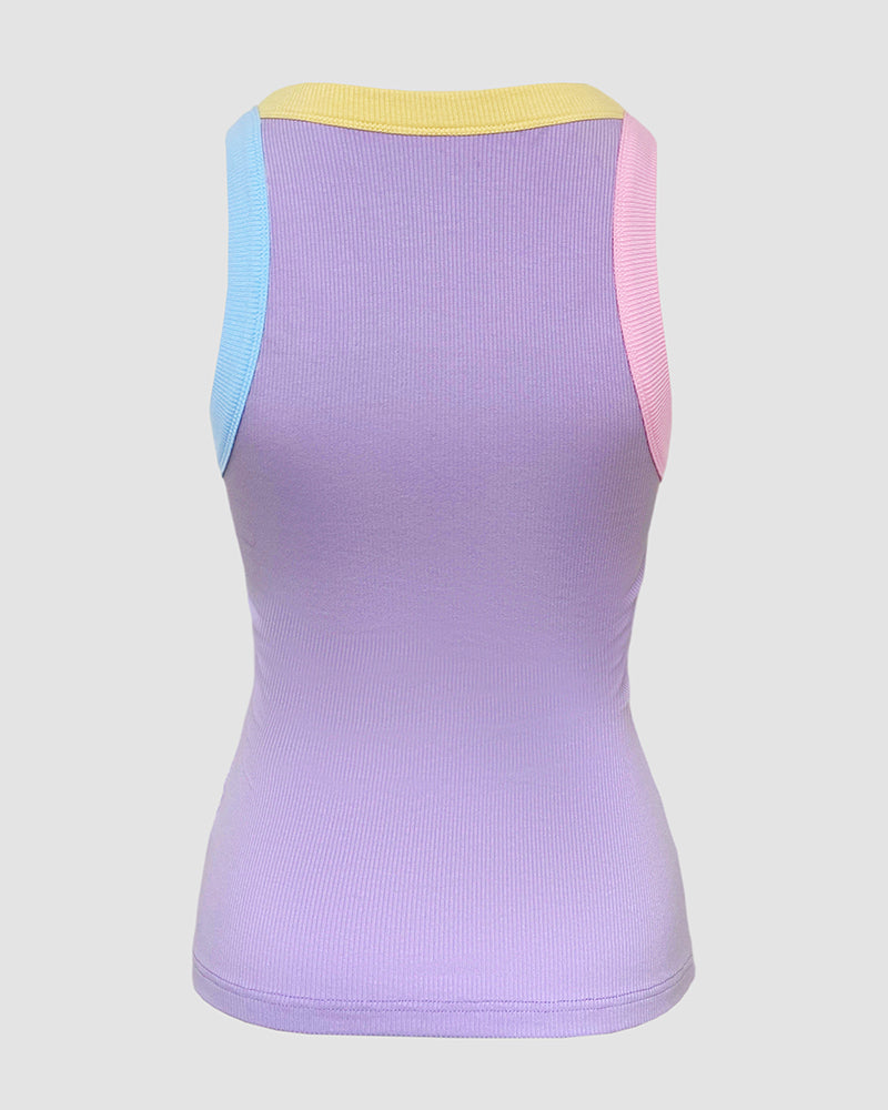 Women's Contrast Binding Tank Top Ribbed Knit Sleeveless Scoop Neck Slim Fit Camisole Top with Built-in Bra