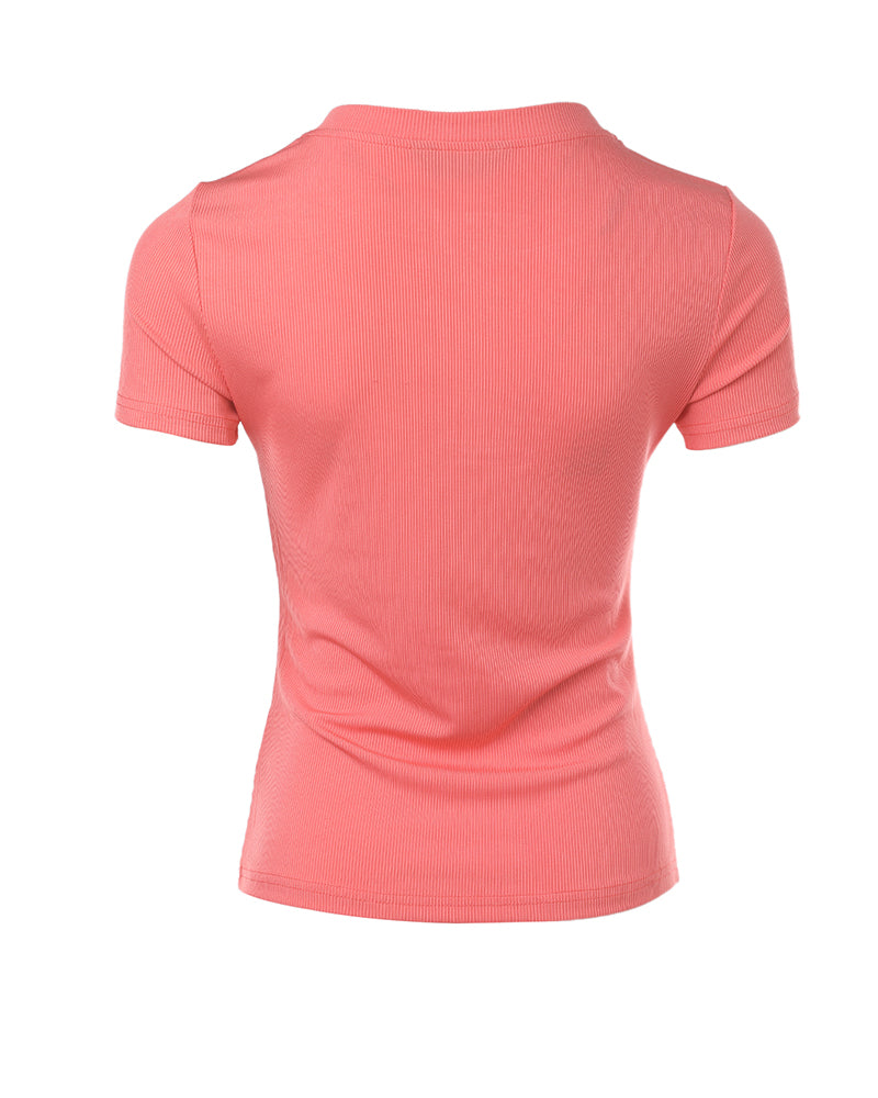 Women's Henley Short Sleeve Top Slim Fit Ribbed Knit Casual T-Shirt
