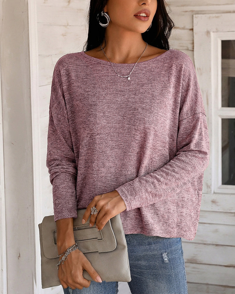 Women's Long Sleeve Knit Top Backless Twist Lace Panel Casual Tee