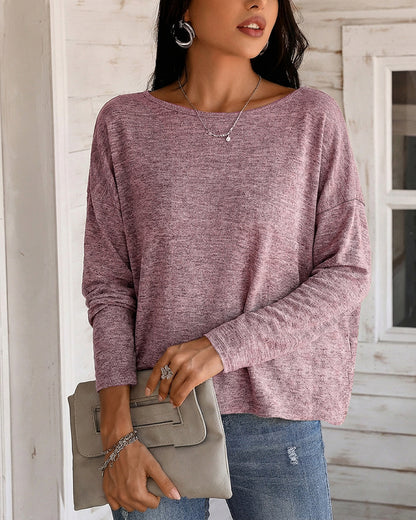 Women's Long Sleeve Knit Top Backless Twist Lace Panel Casual Tee