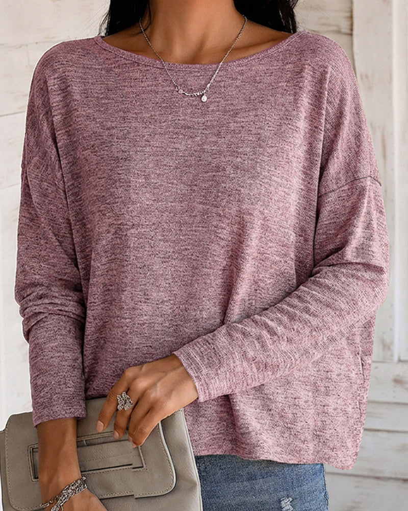 Women's Long Sleeve Knit Top Backless Twist Lace Panel Casual Tee