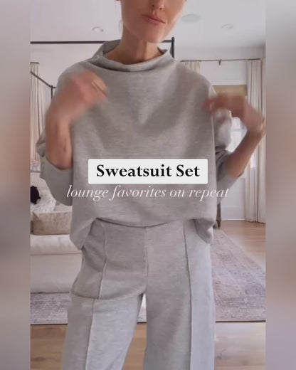 Women's 2 Piece Sweatsuit Set Mock Neck Zip Sweatshirt and High Waisted Straight Leg Sweatpants Casual Loungewear